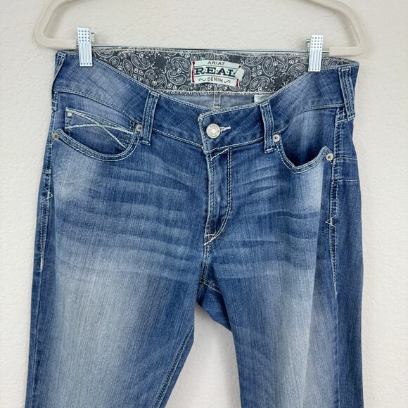 Ariat Women's REAL Meg Jeans Size 32R Boot Cut Mid Rise Stretch Raw Hem Blue - Picture 3 of 11